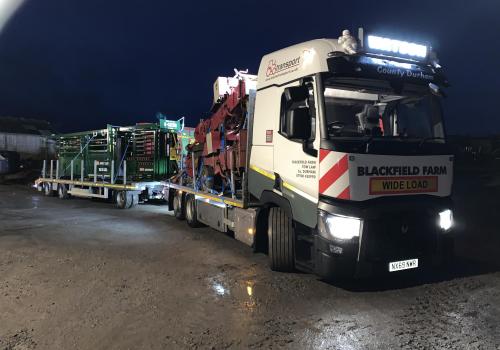 The New lorry about to set off on its maiden voyage some balers for shipping to Thailand and a cattle handling system