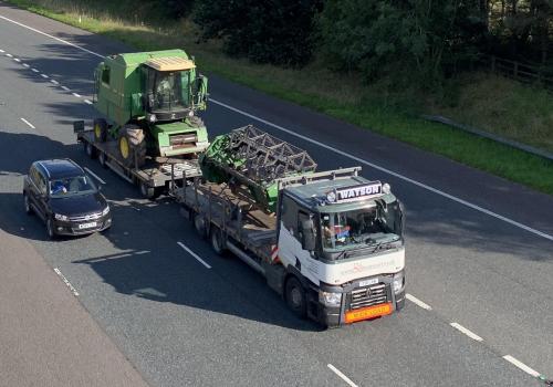 Dave heading north on the M74 loaded with a combine for the Isle of Bute